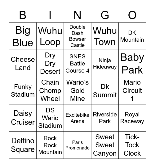 CajunFry Round 2 (Mario Kart Tracks) Bingo Card