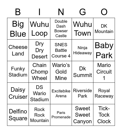 Birb Round 1 (Mario Kart Tracks) Bingo Card