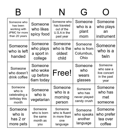 Human Bingo Card