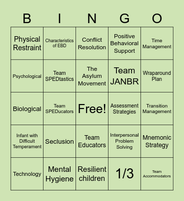 EBD Bingo Card