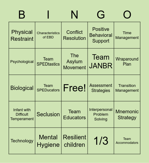 EBD Bingo Card