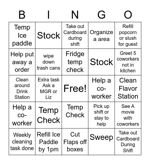 Kitchen Bingo Card