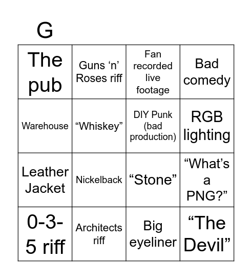 Local Band Bingo Card