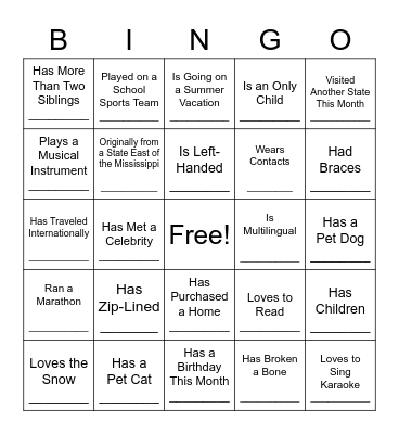 People Bingo - Find Someone Who... Bingo Card