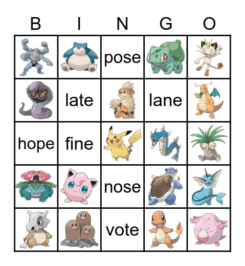 Pokemon Bingo! Bingo Card