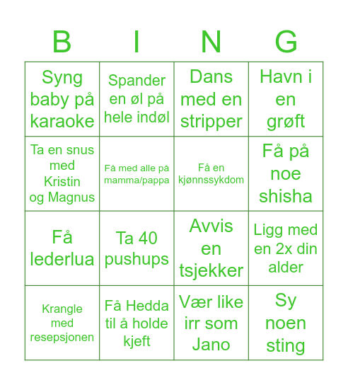 I N D Ø L  P Å  T U R Bingo Card