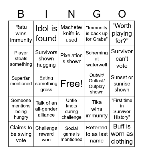 Survivor 44 - #2 Bingo Card