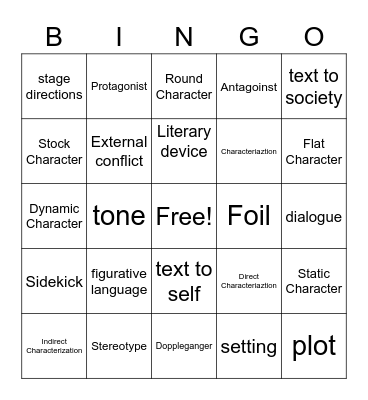 Characterization Bingo Card