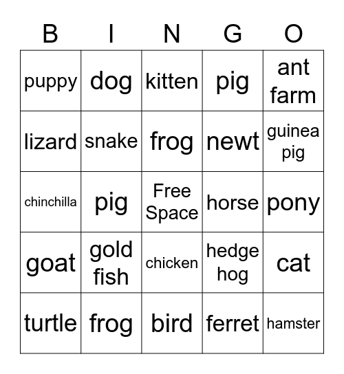 PETS Bingo Card