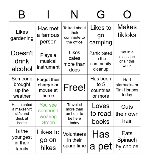 P&C Get to Know you Bingo Card