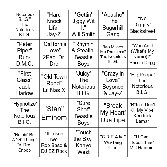 Original Samples and Inspirations Bingo Card