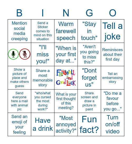 Farewell Fun Bingo Card