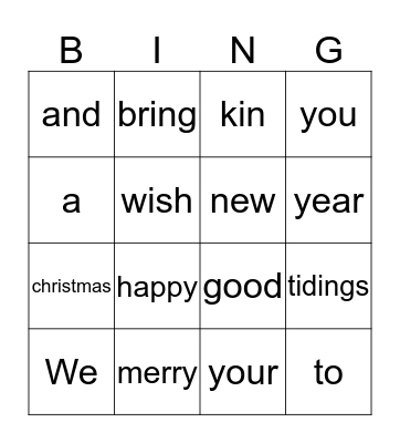We Wish You a Merry Christmas Bingo Card