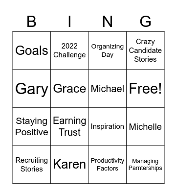 Top Producers Bingo Card