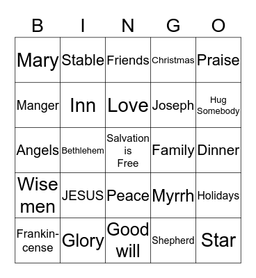 Christian Faith Christmas Dinner 2015 Bingo Card