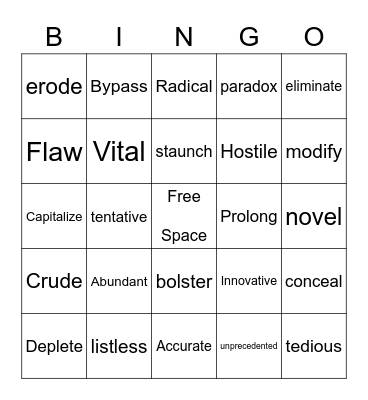 ACT Vocabulary #3 Bingo Card