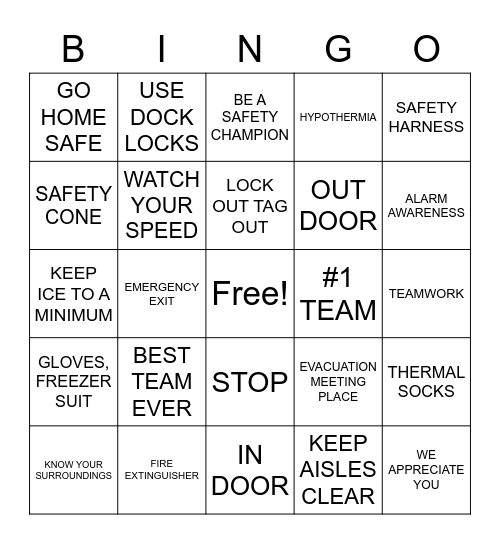 EMPLOYEE APPRECIATION SAFETY BINGO Card