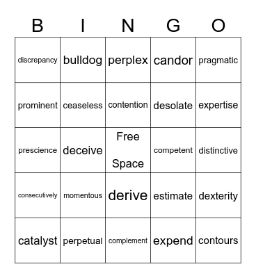 ACT Vocabulary Bingo Card