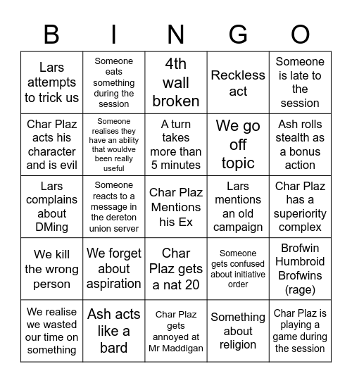 DND Bingo Card