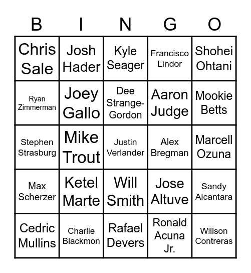 Baseball Card Bingo (Wonder Project) Bingo Card