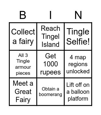 Tingle Time Bingo Card