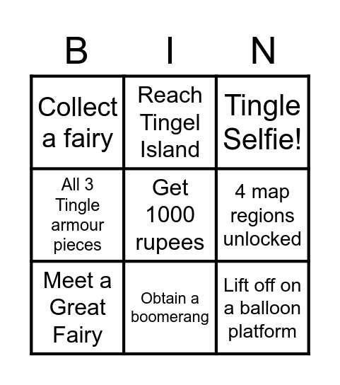 Tingle Time Bingo Card
