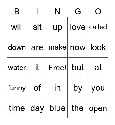 Sight Words Review # 2 Bingo Card