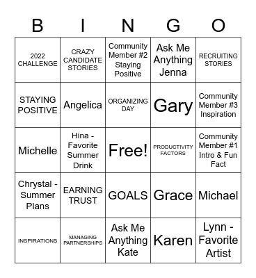 Learn From TA Peers Bingo Card
