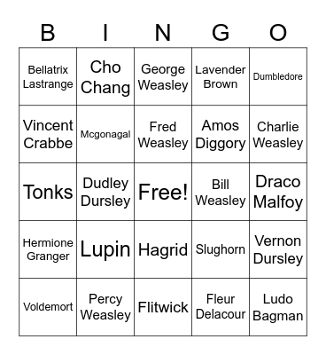 Harry Potter Character Bingo Card