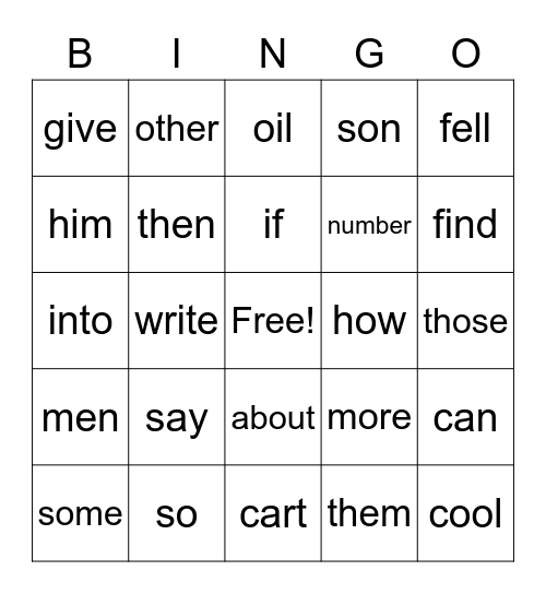Sight Words Review # 3 Bingo Card