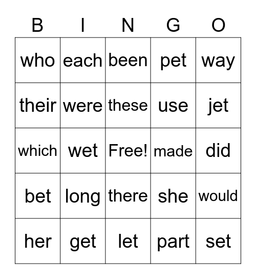 Sight Words Review #4 Bingo Card
