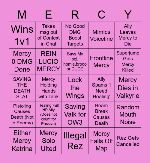 Whacky Wednesday Mercy Bingo Card