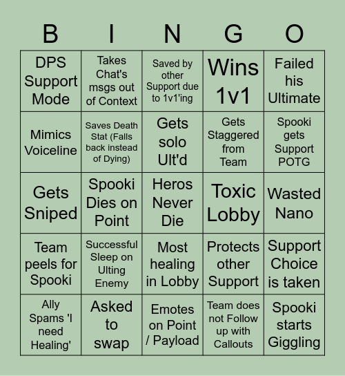 Spooki's Support Sunday Bingo Card