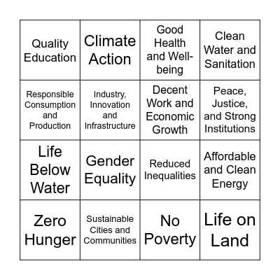 UNICEF BINGO Card