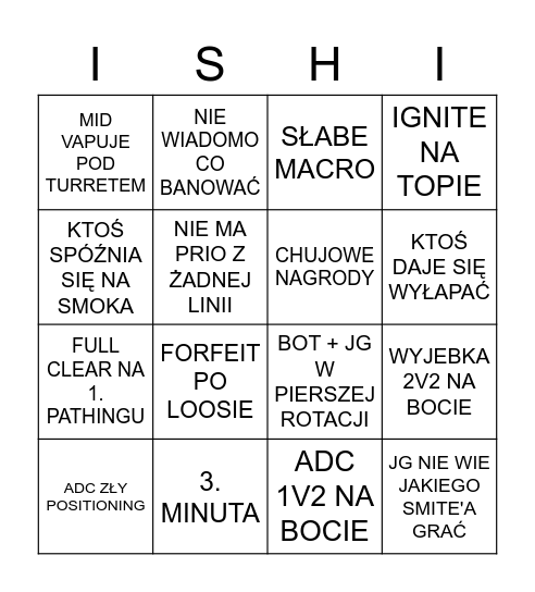 CLASH Bingo Card