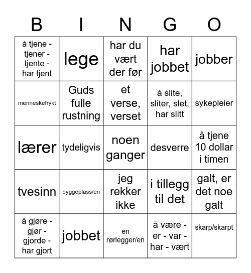 Norsk Bingo Card