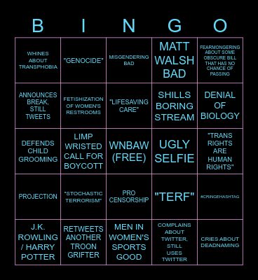 TWITTER TROON GRIFTER BINGO Card