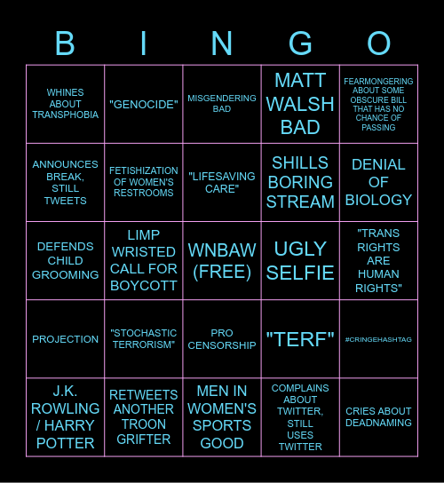 TWITTER TROON GRIFTER BINGO Card