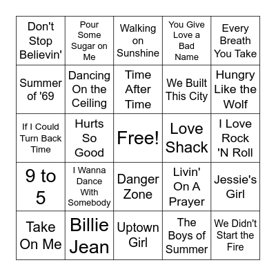 The 80s Bingo Card