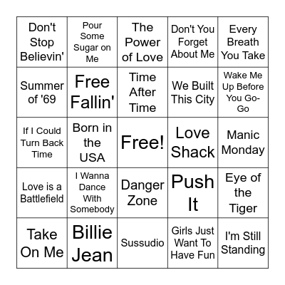 The 80s Bingo Card