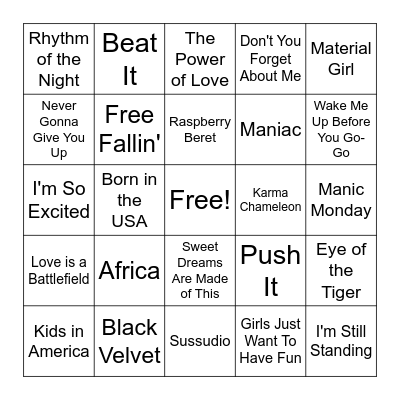 The 80s Bingo Card