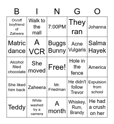 Born a Crime Bingo Card