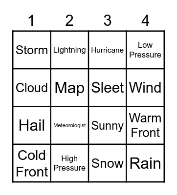 WEATHER WORDS Bingo Card