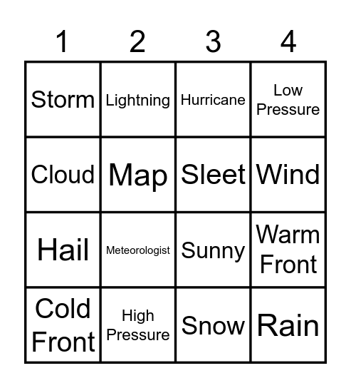 WEATHER WORDS Bingo Card