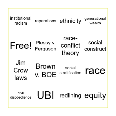 Whitewashing Bingo Card