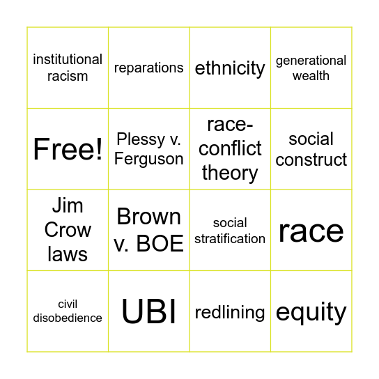 Whitewashing Bingo Card