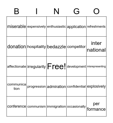 REWARDS Bingo Card