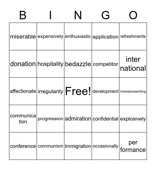 REWARDS Bingo Card