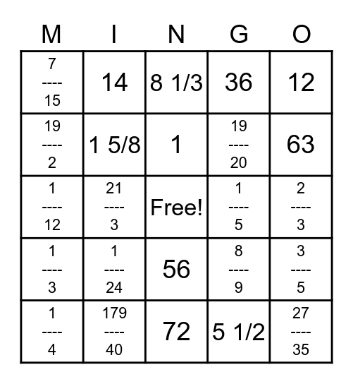 AILEY'S MINGO Bingo Card