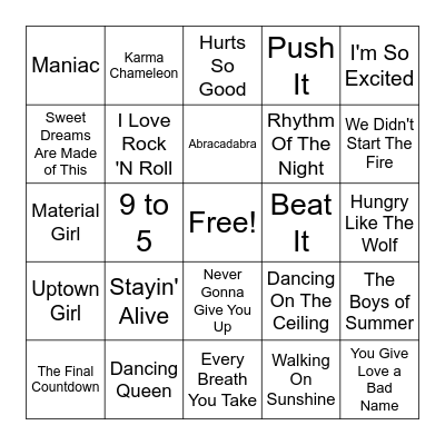 The 80s Bingo Card